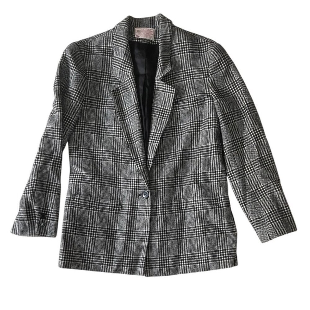 Pendleton Vintage Made in USA 100% Wool Black & White Blazer Size 6P